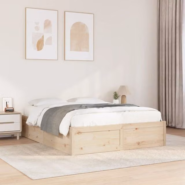Berkfield Home Solid Wood Pine Bed Frame in Brown, W/D/H: 140 x 190 cm