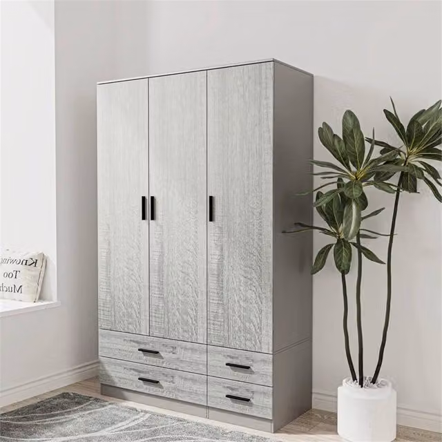 FORGEVIO Modern 3 Door 4 Drawer Wardrobe in Grey and Ash Grey