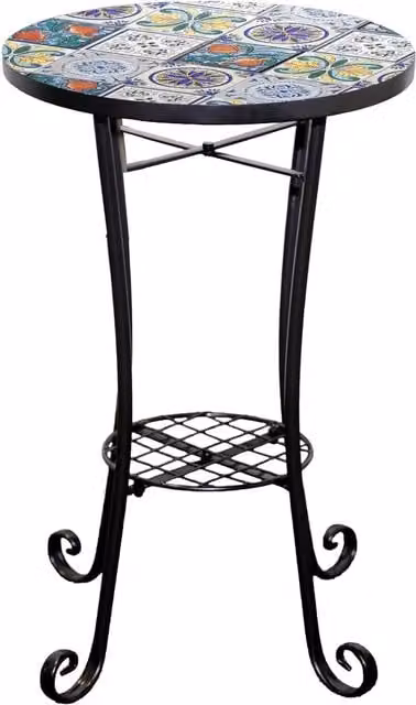 Shatchi Mosaic Plant Stand Side Table with Multicolour Metal Frame