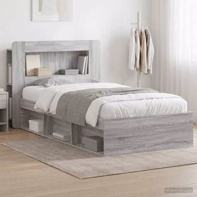 Berkfield Home Modern Bed Frame with Storage Drawers in Grey Sonoma, Engineered Wood, W: 75 cm x L: 190 cm – 1