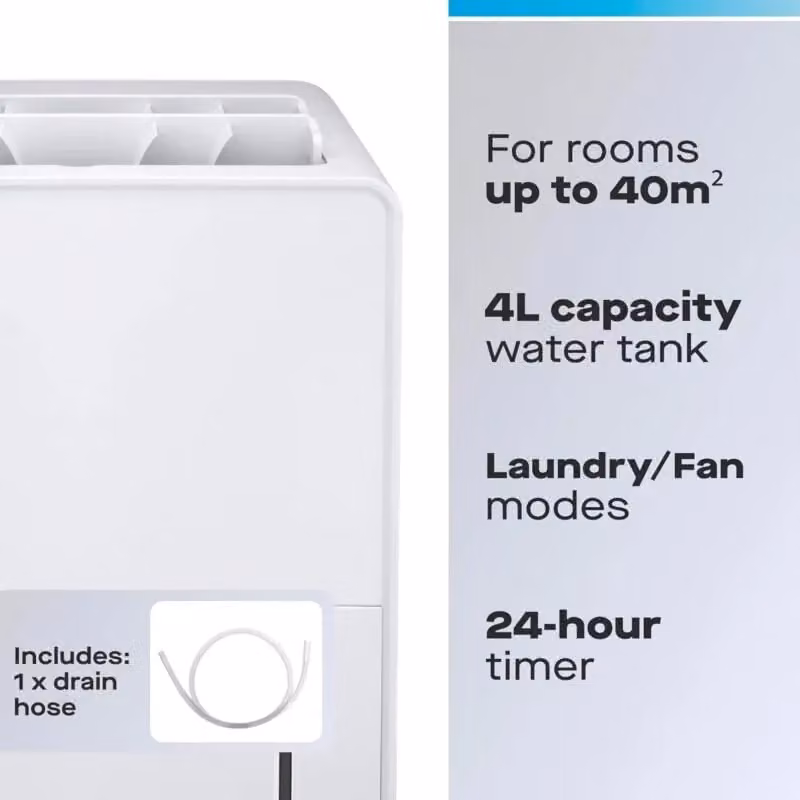 Daewoo 20L Air Dehumidifier in White with 4L Tank for Mould and Moisture Extraction