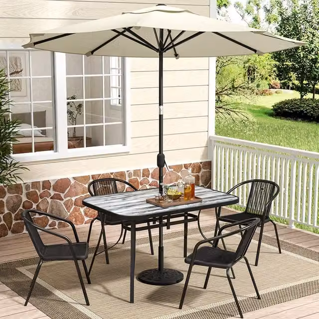 Livingandhome Modern Glossy White and Black Tempered Glass and Metal Garden Table, Width: 120 cm