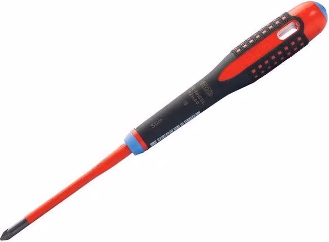 Bahco ERGO Slim VDE Insulated Pozidriv Screwdriver PZ1, Black and Red