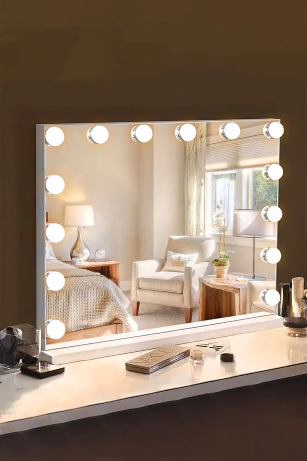Living and Home Metal Round Lighted Tabletop Makeup Mirror in White – 2