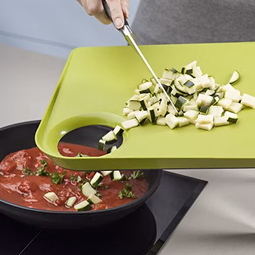 Zeal Straight to Pan Rectangular Kitchen Chopping Board with Non-Slip Base and Handle, Green, W: 38.5 cm, D: 28.5 cm, H: 2.5 cm – 5