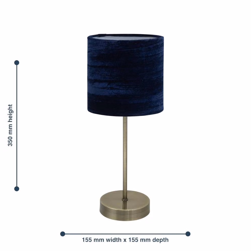 First Choice Lighting Set of 2 Antique Brass Stick Table Lamps with Blue Fabric Shades – 4