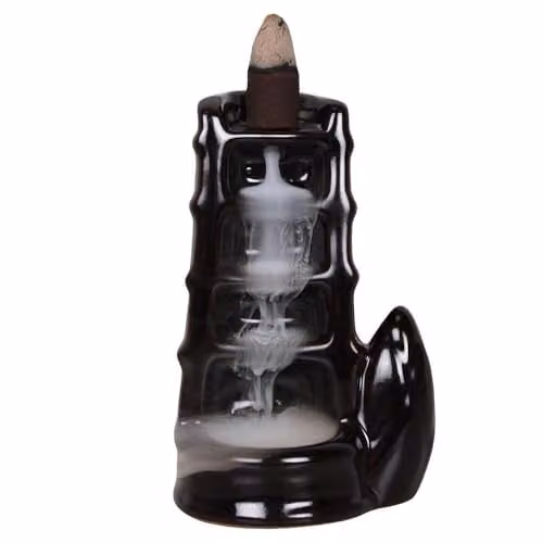 Jones Home & Gift Black Split Bamboo Backflow Incense Burner, H 12 cm, W 10.5 cm, D 6.5 cm