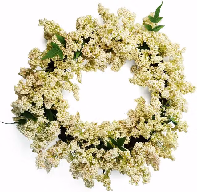 Leaf Artificial Hanging White Berries Wreath in White