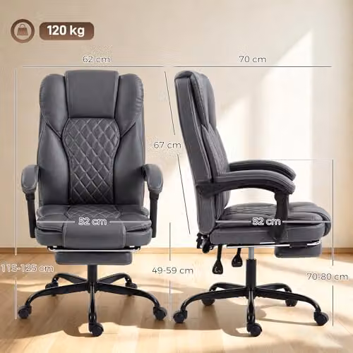 HOMCOM Grey Executive Home Office Chair with Headrest and 360 Degree Swivel – 3