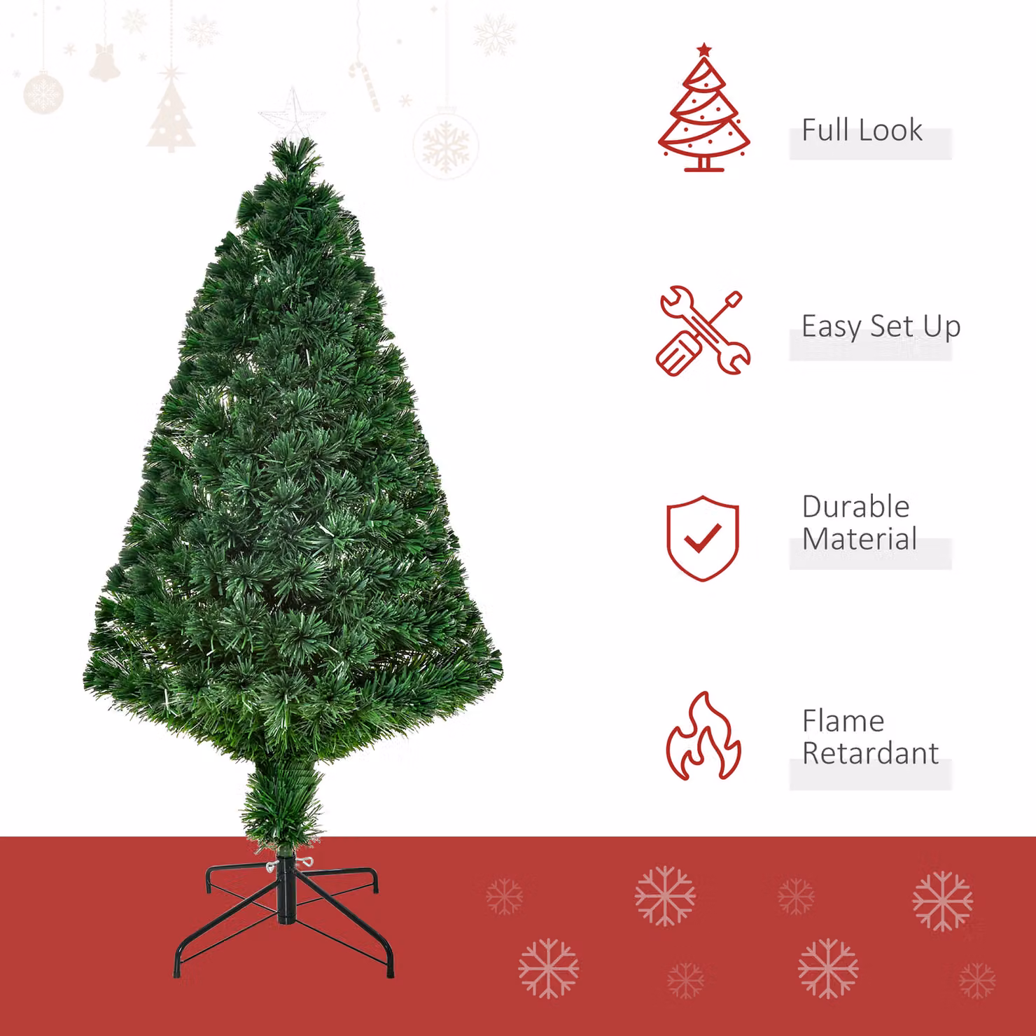 HOMCOM Pre-Lit LED Artificial Christmas Tree with Metal Base, Height: 1.2 m – 4
