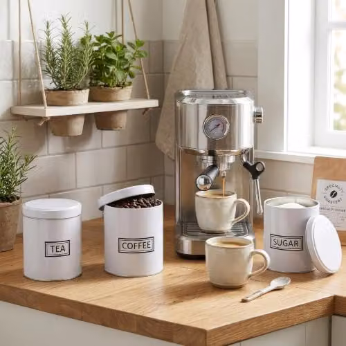 Harbour Housewares 3pc Tea Coffee Sugar Canister Set, White Metal Airtight Kitchen Storage Tins – 2