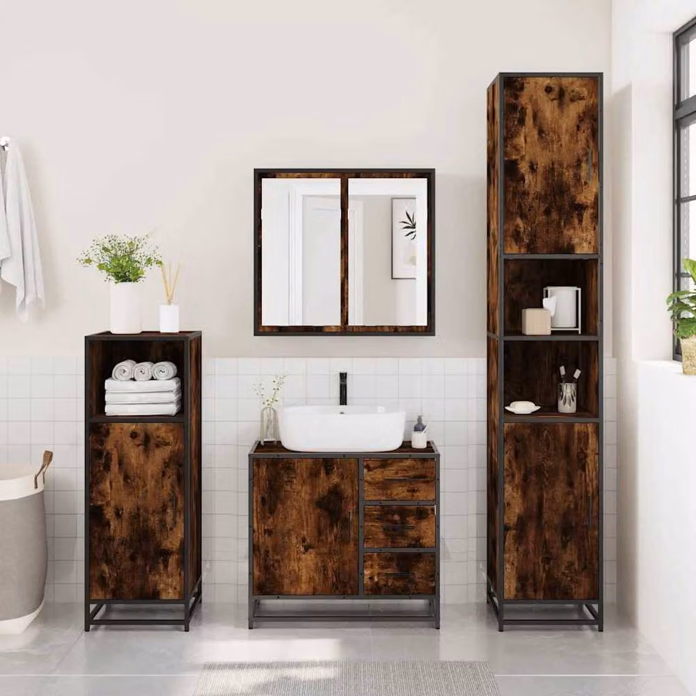 Berkfield Home Smoked Oak Bathroom Sink Cabinet, Brown, W/D/H: 65 x 33 x 60 cm – 3