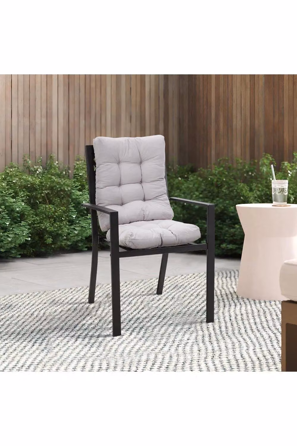 H&O Direct Set of 2 Grey Polyester Square Outdoor Garden Chair Cushions with Hook and Loop Fastening – 2