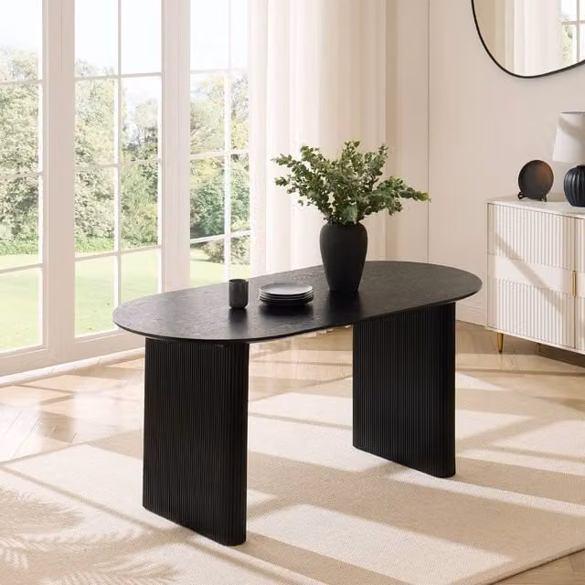Home Detail Talia Black Oval Japandi Dining Table
