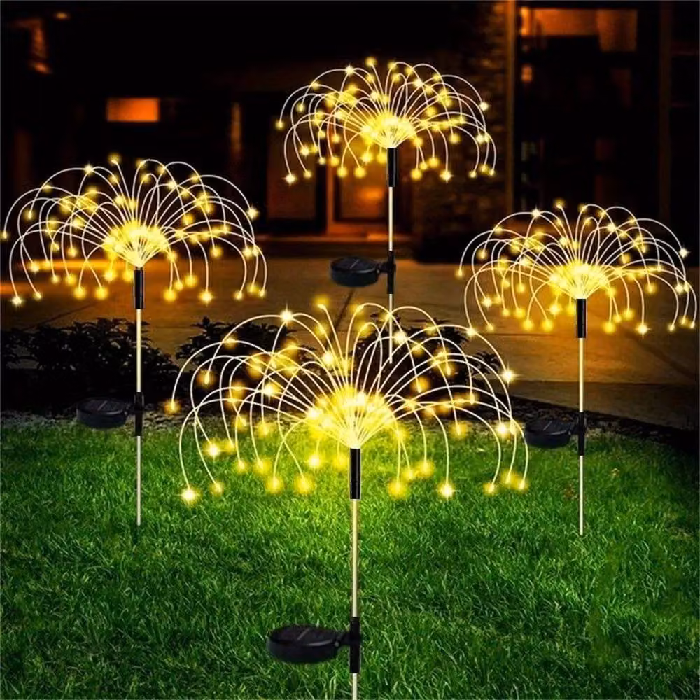 FLAVORA 2-Piece Solar Powered LED Firework Effect Outdoor Garden Lights in Black – 2
