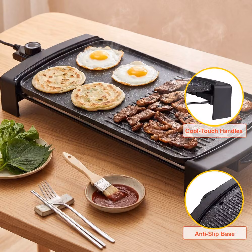 Costway 2-in-1 Electric Grill and Griddle Combo, 2150W Tabletop Model with 2 Nonstick Aluminium Zones, Black – 3