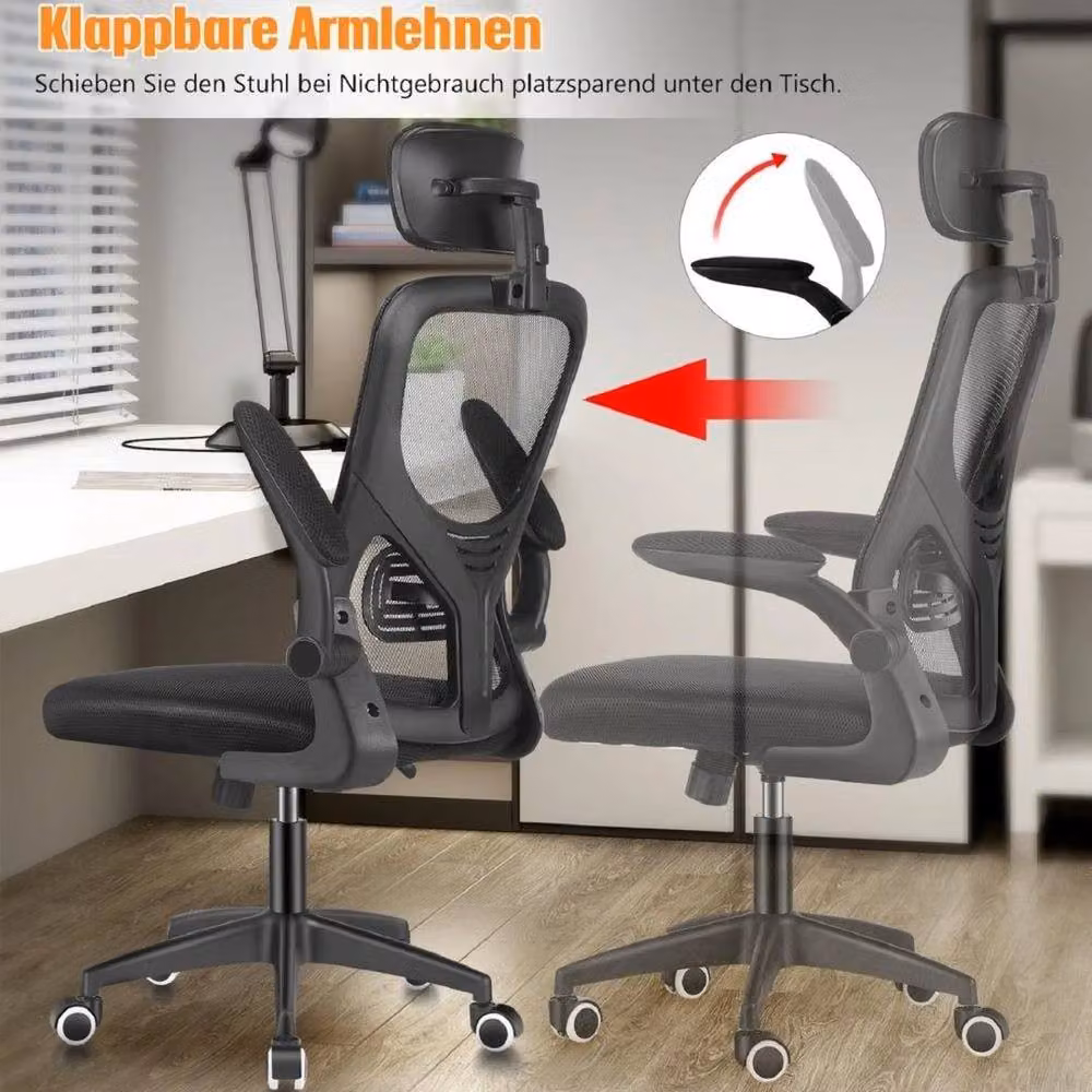 FLAVORA Black Fabric Mesh Task Chair with Adjustable Headrest and Armrests – 5
