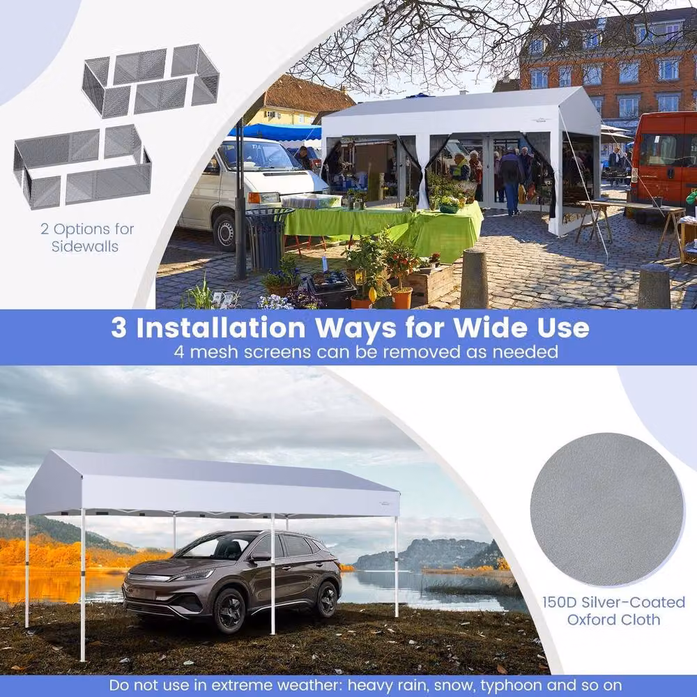 Costway White Pop-Up Canopy Party Tent and Portable Garage with Sidewalls, W: 6 m, D: 3 m, H: 2.9 m – 5