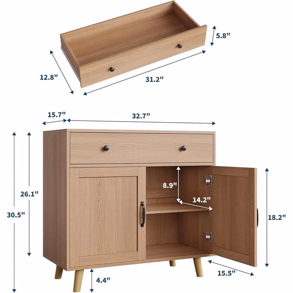 Havendro Modern Brown Wood Cabinet Sideboard with Drawer Storage for Living Room or Kitchen – 2