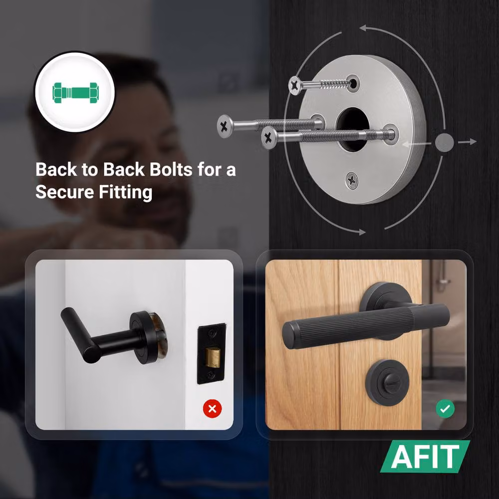 AFIT Matt Black Aluminium Bathroom Door Handle Set with Lock and Hinges – 3