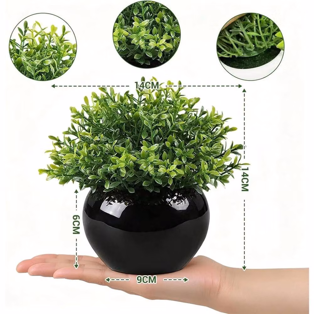 VOGREX Set of 4 Green Artificial Potted Trees in Black Metal Pots for Indoor Tabletop Decor – 2