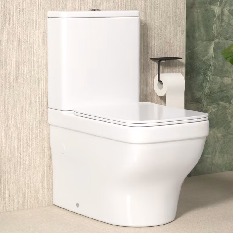 Royal Bathrooms Evora White Ceramic Close Coupled Rimless Washdown Toilet with Slim Soft Close Seat and Cistern
