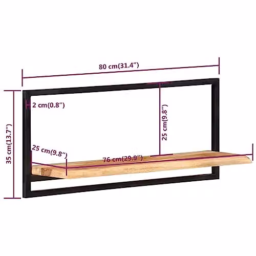 vidaXL Set of 2 Industrial Wall Shelves in Acacia Wood and Steel, W/D/H: 80 x 25 x 35 cm – 2