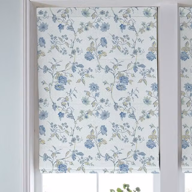 Laura Ashley Rambling Rector Made to Measure Blackout Roman Blind in Blue Sky Floral Textile