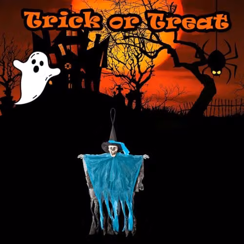 VFM e-Store Hanging Skeleton Halloween Decoration with Light Up Eyes in Blue and Orange – 4