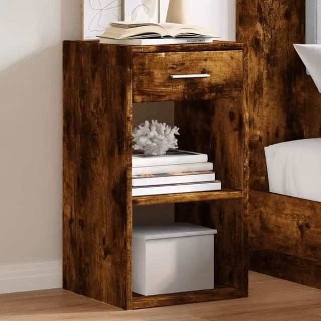 Berkfield Home Bedside Cabinet in Smoked Oak Brown, W/D/H: 35 x 34 x 65 cm – 1