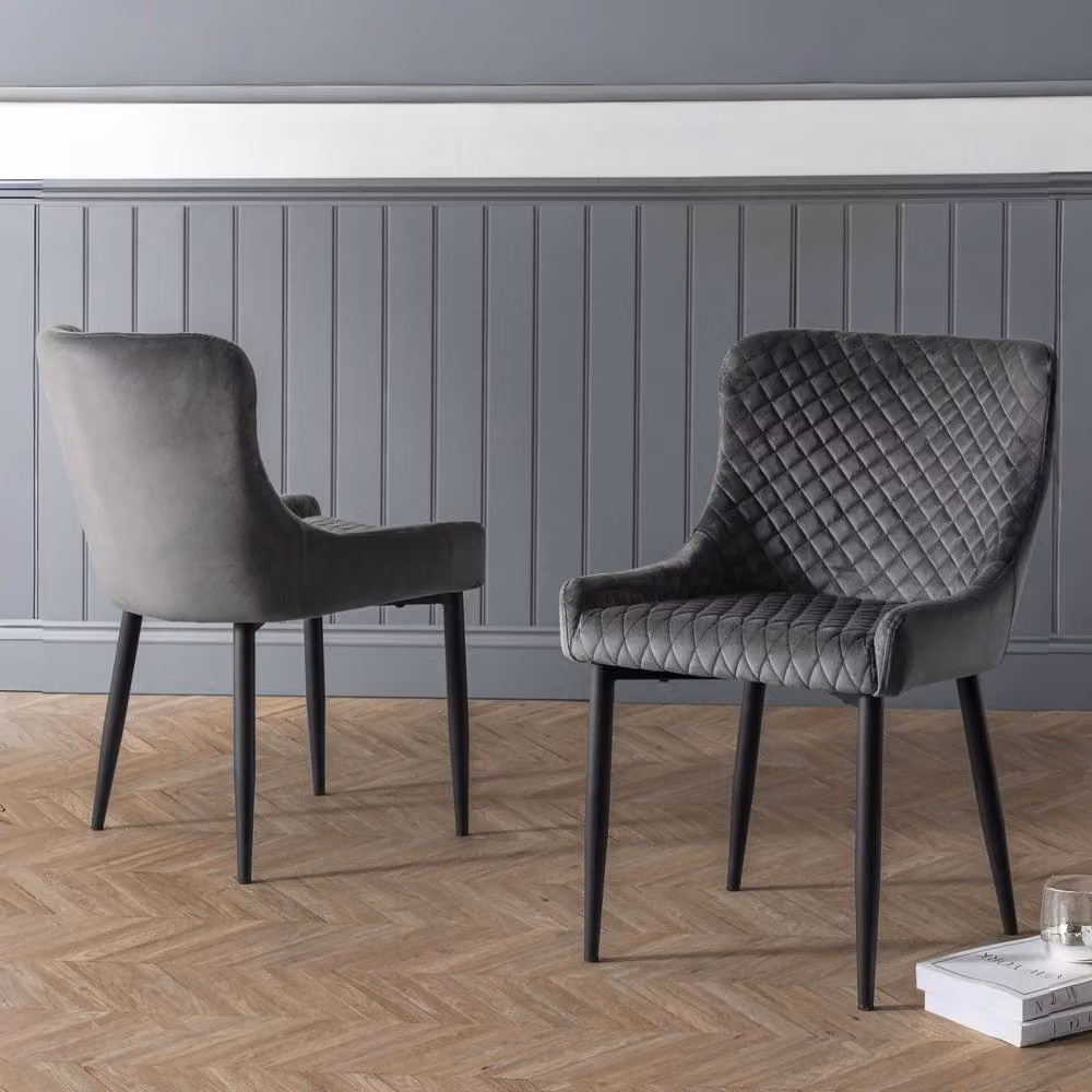 Cheshire Cromwell Set of 2 Grey Velvet Dining Chairs with Armrests – 4