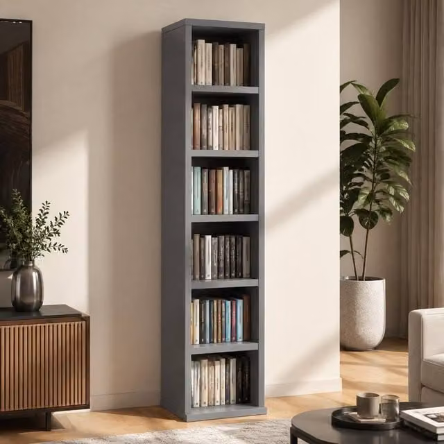 STILVORA Set of 2 Modern Grey CD Storage Units with Adjustable Shelves – 1