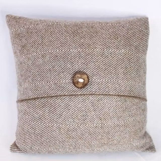 Romney Marsh Wools Fostum British Soft Wool Square Cushion with Button Design in Brown, W/D/H: 60 x 60 x 60 cm