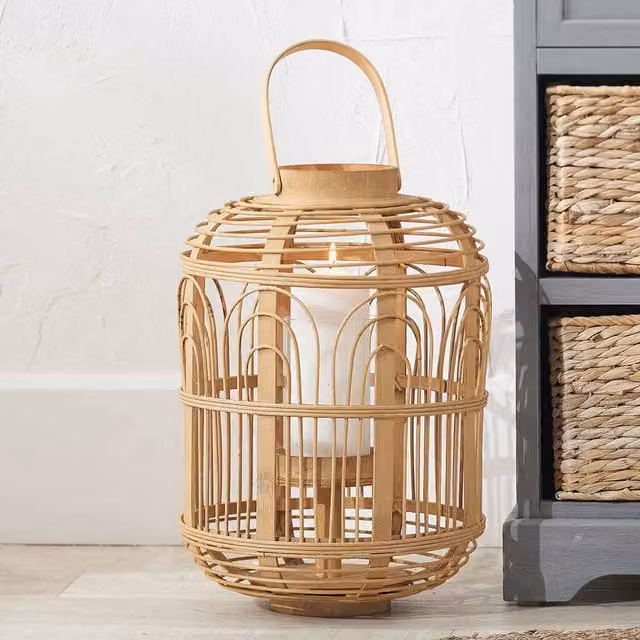 Pacific Lifestyle Decorative Bamboo and Glass Lantern Candle Holder, Brown/Transparent, Height: 45 cm