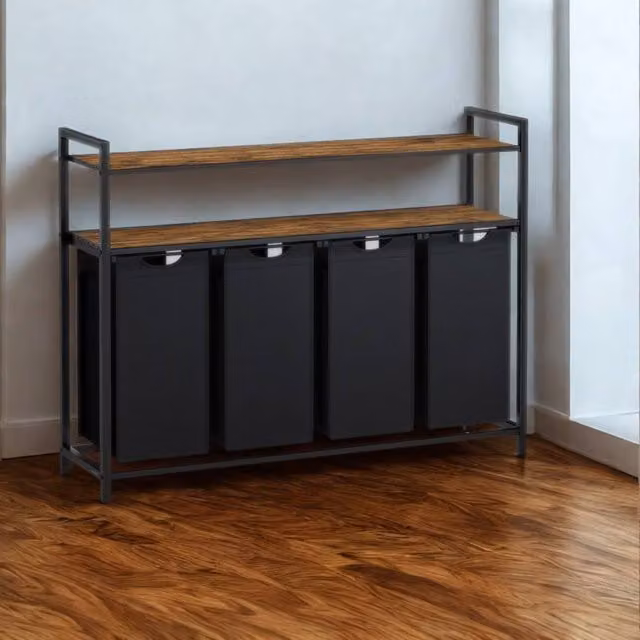 Pirlo Plush Large Wide Industrial 4 Compartment Laundry Basket with Shelves in Brown