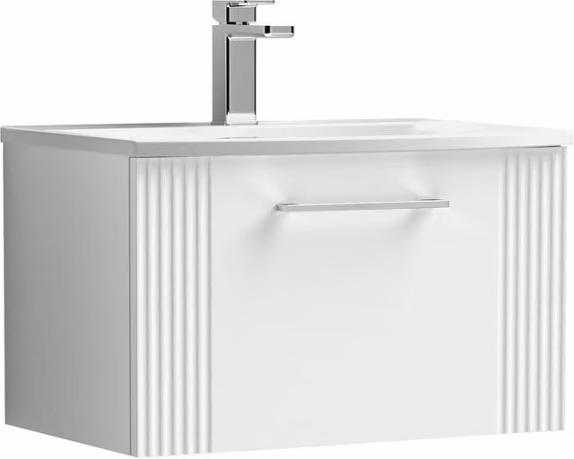 Balterley Wall Hung 1 Drawer Vanity Unit with Curved Basin, Satin White, Width: 60 cm