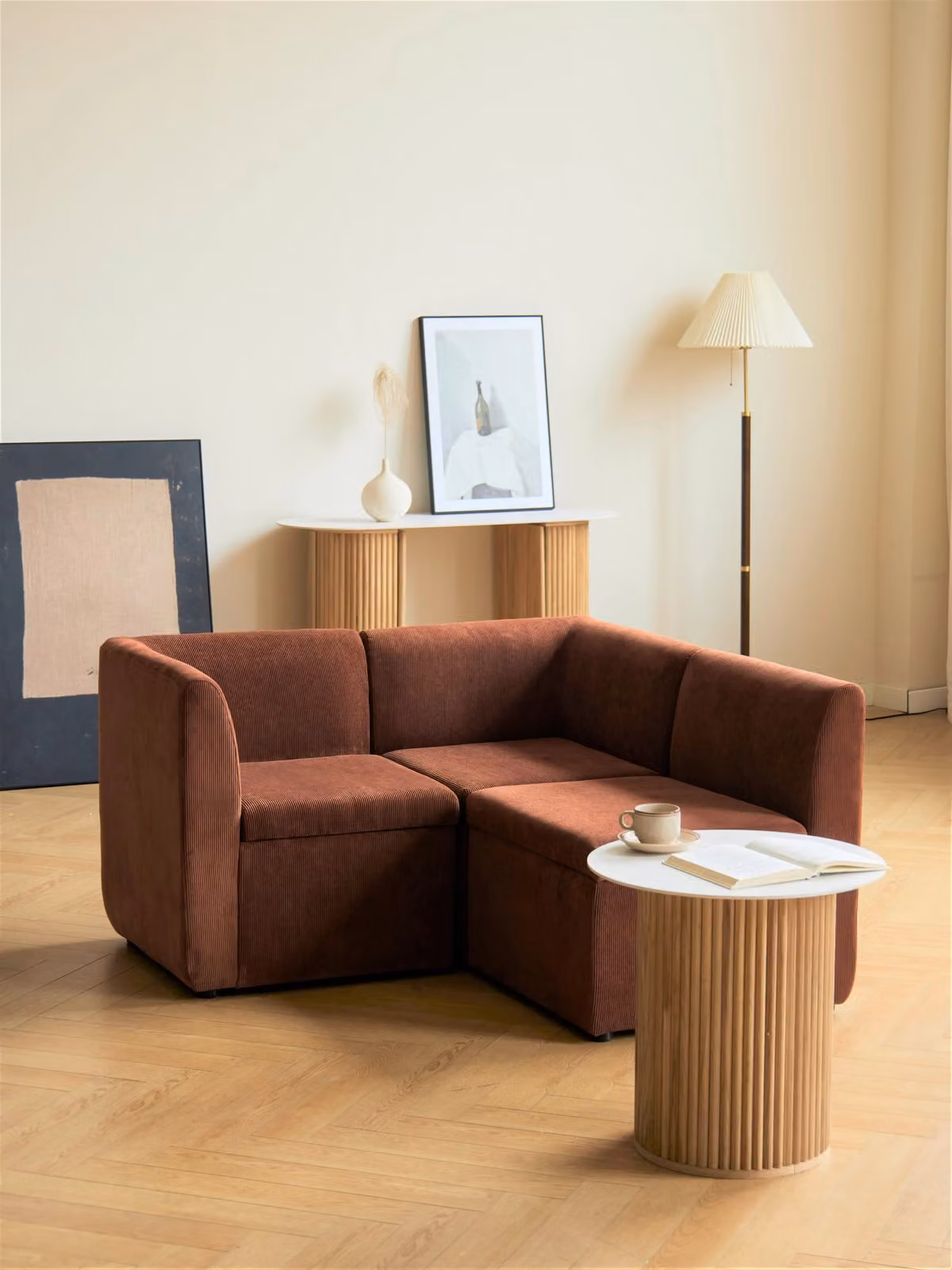 Nordlys 3-Seater Upholstered Fabric Sofa in Beige and Red