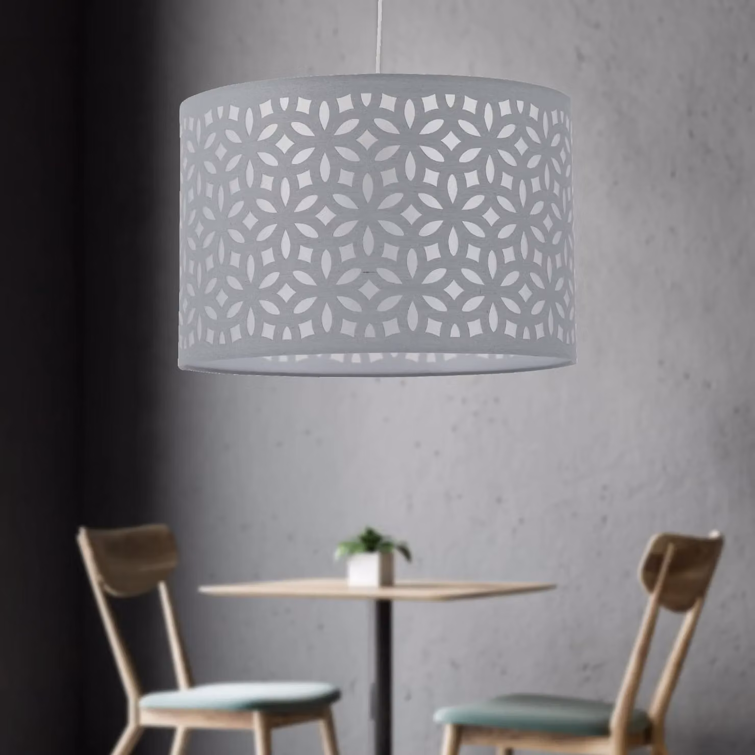 First Choice Lighting Grey Laser Cut Round Fabric Pendant Lightshade, Diameter: 25 cm – 2
