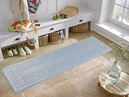 Desire Rugs Ivy Greek Key Non-Slip Washable Hallway Runner Mat, Grey, W: 80 cm, L: 300 cm – 1