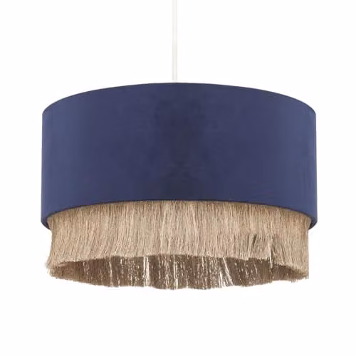 Happy Homewares Modern Round Blue Velvet Pendant Light Shade with Gold Tassels, W: 30 cm, H: 13 cm