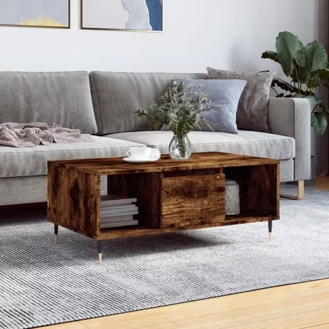 Berkfield Home Modern Rectangular Coffee Table in Smoked Oak Brown, W/D/H: 90 x 50 x 36.5 cm