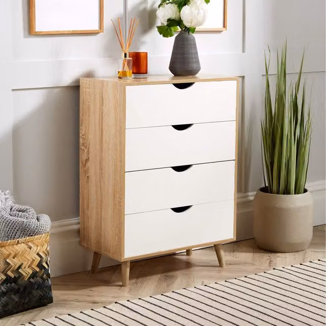 Home Source Boden 4 Drawer Chest Oak Bedroom Storage Unit