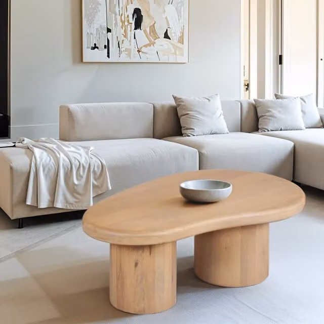 IH Design Modern Oval Wood Coffee Table in Brown and Blue
