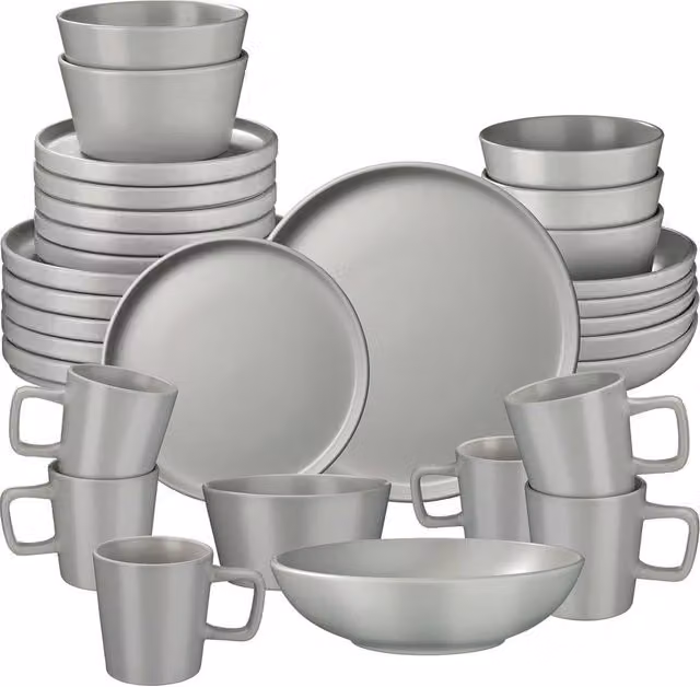 tectake Una 30 Piece Stoneware Dinnerware Set in Grey – 1