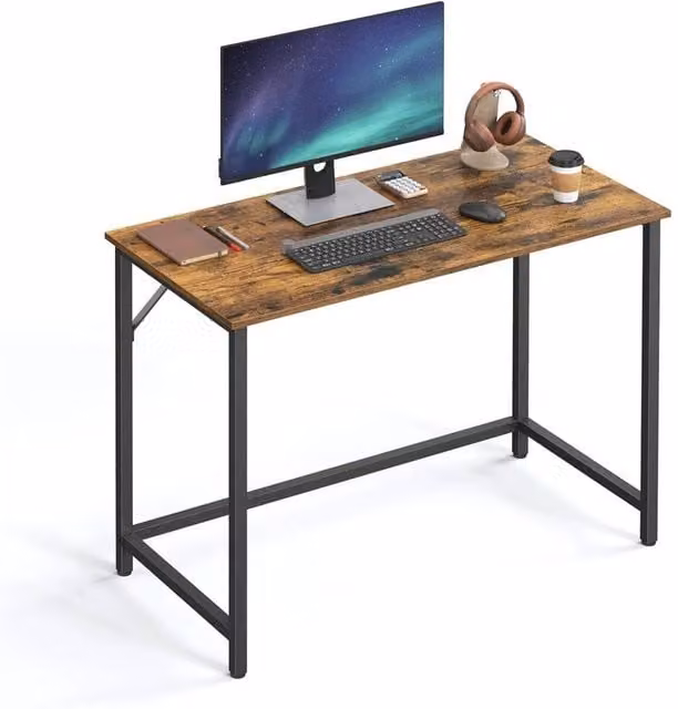 KORVIXA Brown and Black Industrial Computer Desk W/D/H: 100 x 50 x 75 cm