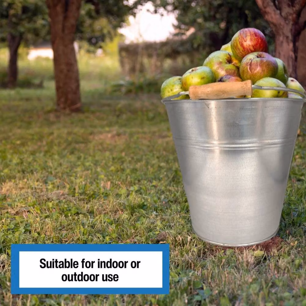 FLAVORA 15L Galvanised Steel Metal Bucket with Wooden Handle in Silver – 3