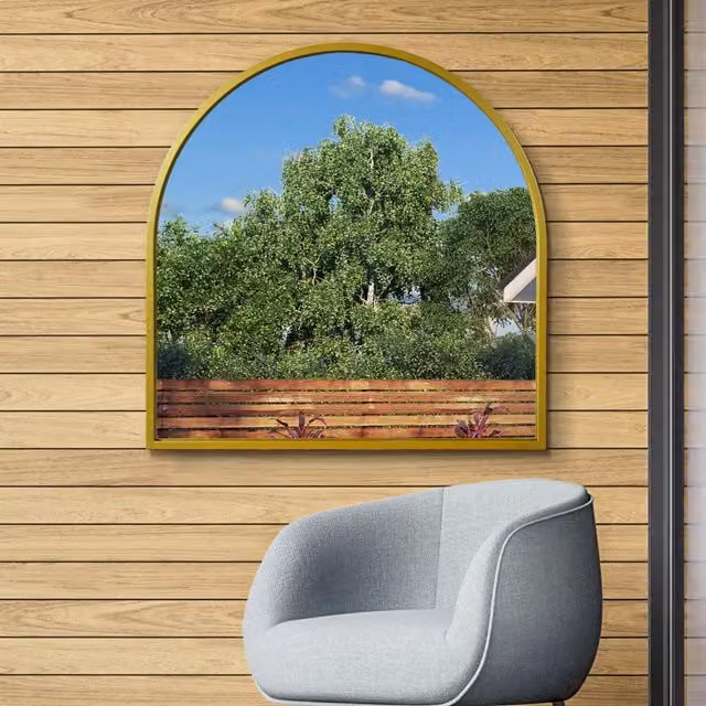 MirrorOutlet Arcus Gold Arched Wall Mirror in Gold and Black