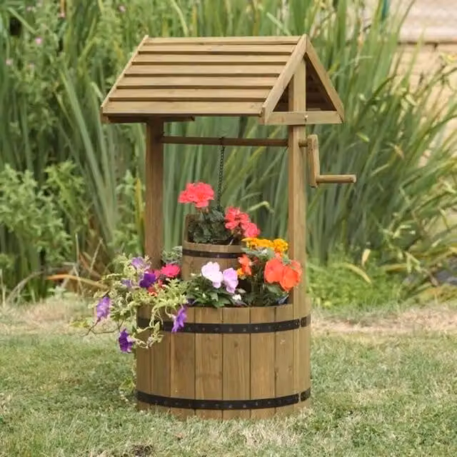 Marco Paul Brown Rustic Wood Garden Wishing Well Cascade