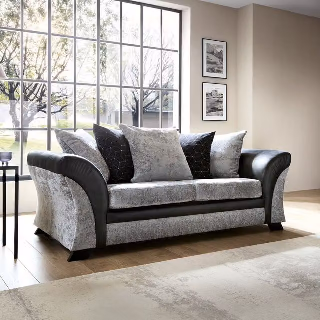Abakus Direct Farrow 3 Seater Crushed Chenille Fabric Sofa in Black and Grey – 1