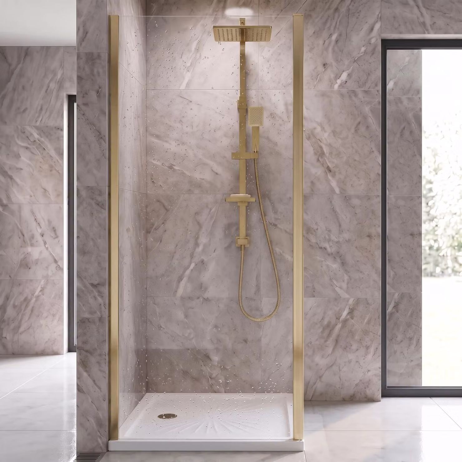 Balterley 6mm Toughened Safety Glass Single Side Panel, Clear Gold, W/H: 900 x 1900 mm – 1
